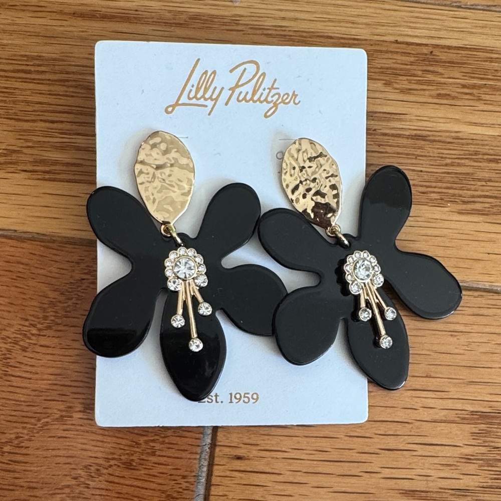 Lilly Pulitzer Black and Gold Floral Earrings